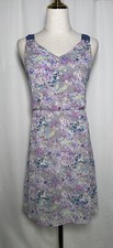 Lauren Conrad Dress Flare Blouson 6 Sleeveless Keyhole Tie Gray Watercolor