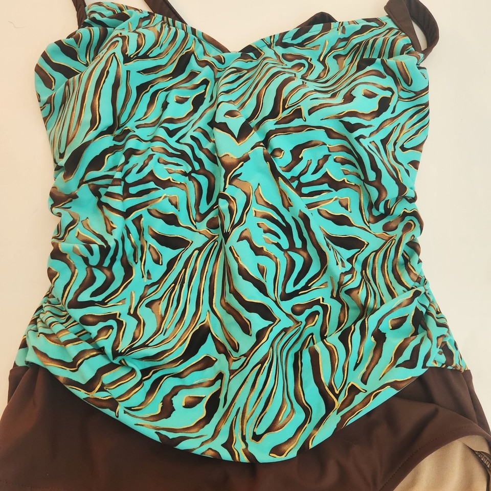 Carol Wior Women's Animal Print Swimsuit Padded Bra Turquoise/Brown