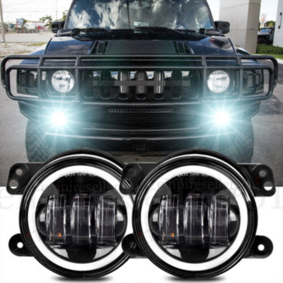 For 2003-2009 Hummer H2 Pair Bumper LED Fog Lights Passing Lamp DRL Angel Eyes