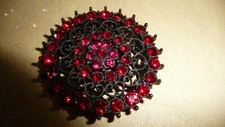  914X vtg Women BELT Accessory 2 3/4" R SEW ON BLACK FILIGREE W RED RHINESTONES