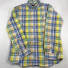 Polo Ralph Lauren Mens Performance Fit Plaid Long Sleeve Shirt Yellow Multi