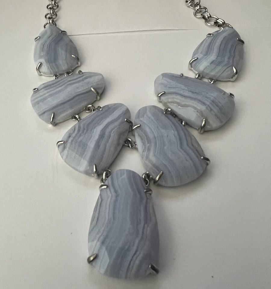 Collar Kendra Scott Harlie Declaración Azul Encaje Ágata Tono Plata NUEVO NUEVO CON ETIQUETAS Foto 3 de 4