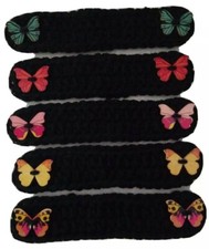 5 Ear Savers Crochet Ear Protector Face Mask Extender MEDIUM BUTTERFLY Black