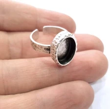 Hammered Ring Blank Setting Base Bezel inlay Backs Cabochon Antique Silver