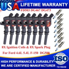 8X Ignition Coil Pack and Iridium Spark Plug For Ford F-150 4.6L 5.4L V8 DG508