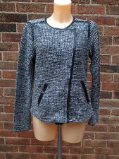 Ladies Black Tweed-effect/boucle Biker Jacket, Size 42
