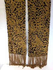 Cejon Cheetah Print Scarf With Fringe Black Bronze Raised Velvet 7" X 59"