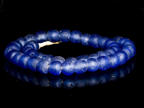 A 23" Strand of Recycled Glass Beads from Ghana, Dark Blue VB_0715