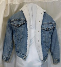 Levi's Trucker Youth 36" Blue Jean Denim Jacket USA Made Sherpa Lined Woman Sm