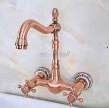 Antique Red Copper Kitchen Bathroom Basin Sink Mixer Tap Wall Mount Faucet