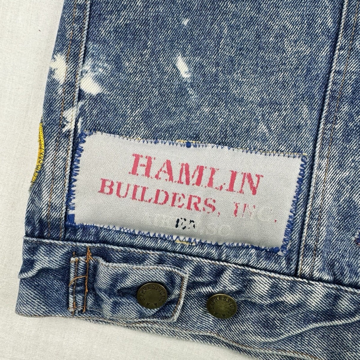 Vintage 1980s Denim Jacket Adult Medium Blue Patches Cut Off