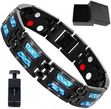 Magnetic Bracelets for Men with Unique Blue Carbon Fiber Stainless Steel Bangle