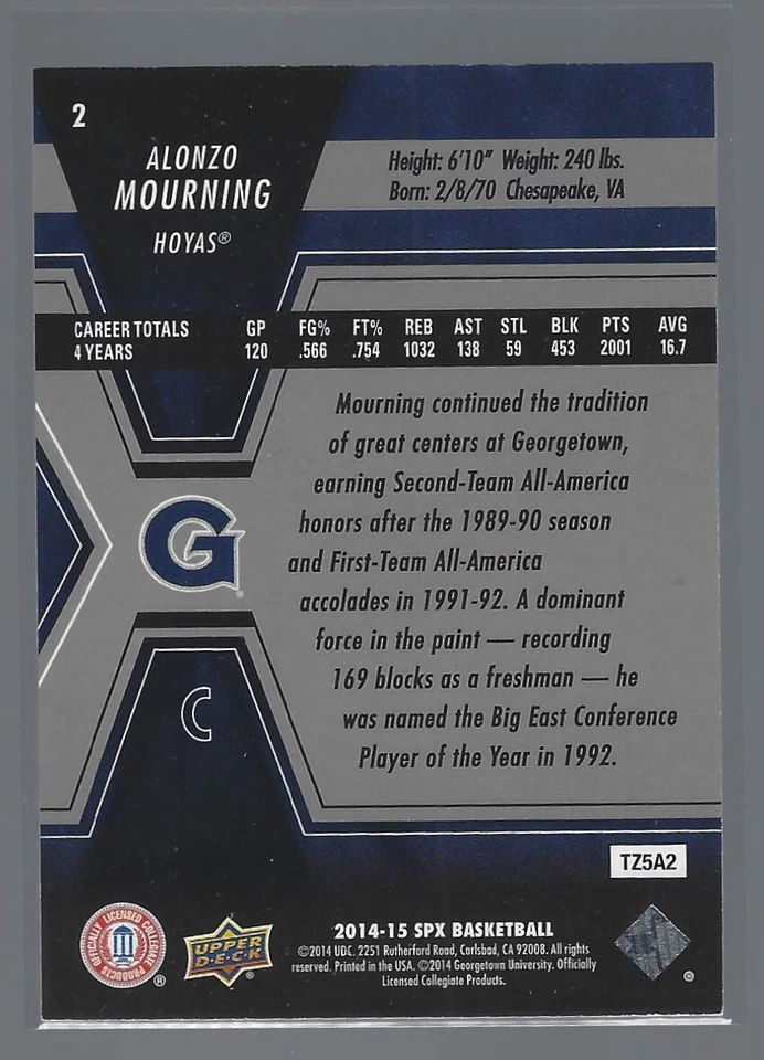2014-15 SPx Alonzo Mourning #2 HOF - Image 4 of 4