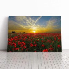 Landscape Red Poppy Meadow Sunset Canvas Wall Art Print Framed Picture Decor