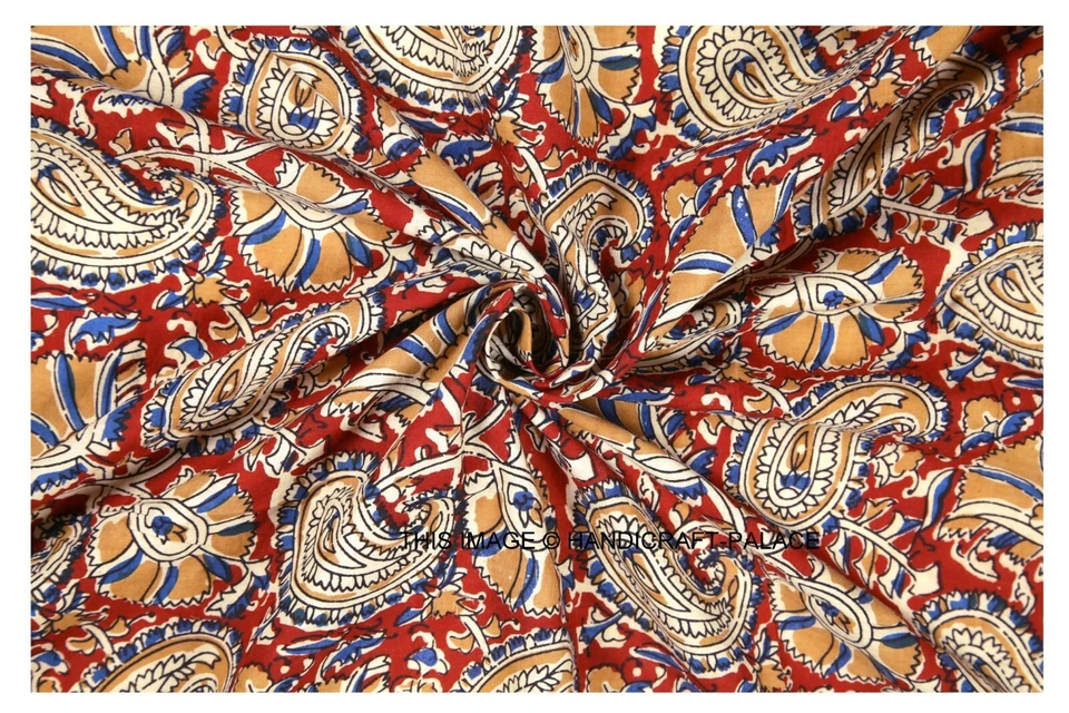 25 Yard Indian Kalamkari Print Cotton Hand Block Anokhi Printed Fabric Sanganeri - Image 3 of 4