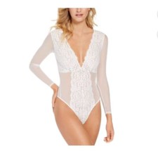 NWT INC Intimates Mesh Cheeky Lace Bodysuit White Festival Fairy Medium 00