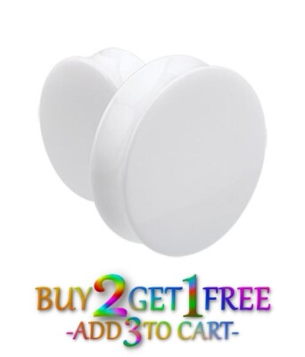 Pair 8g-50mm WHITE ACRYLIC PLUGS Double Flare Gauges Solid Body Ear Tunnels 1004