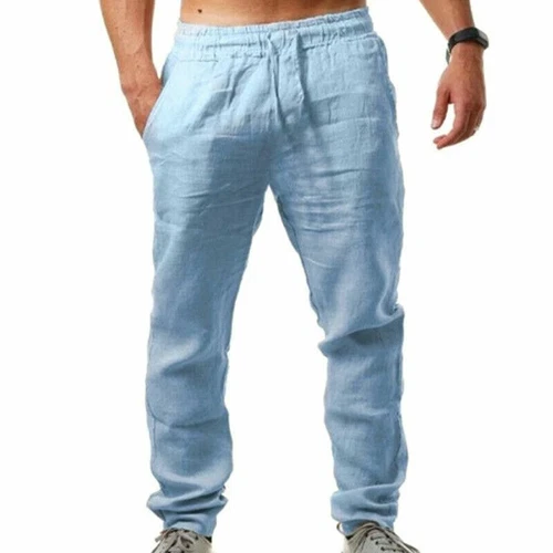 Herren Urlaub Leinen Optik Hose Stoffhose Lang Freizeithose Sommerhose Sporthose - Bild 8 von 20