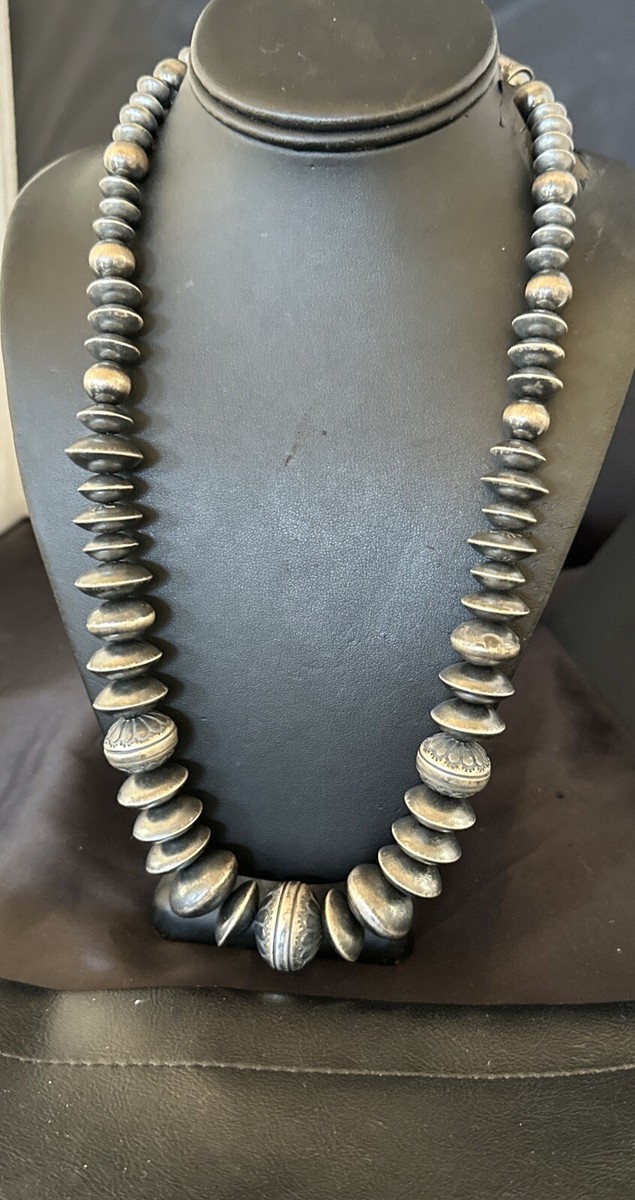 Handmade Bench Navajo Pearls Sterling Silver Bead Necklace 25