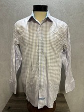 Men's English Laundry Dress Shirt Size 16 32/33 White Blue Plaid