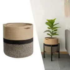 Woven Cotton Plant Pot with Liner 20cm Indoor Planter Storage Basket Black/Brown
