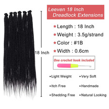 Black Synthetic Dreadlock Extensions 18 Inch 0.6 cm Width Thin SE Dreads 20 S...