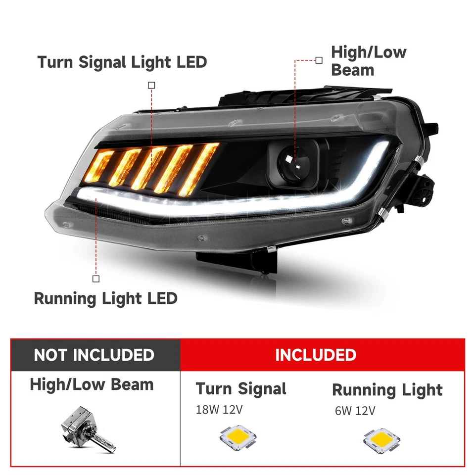 LED Pair For Chevrolet Camaro 16-22 HID/Xenon Sequential Headlights LH&RH Side Foto 2 de 4
