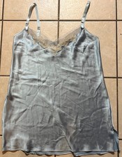 Vintage VICTORIA'S SECRET Ice Blue 100 Nylon BABY DOLL CAMISOLE CAMI Lace L