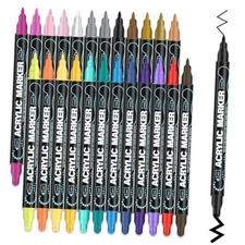 Acrylic Paint 24 Dual-Tip Acrylic Paint Markers (Dot & Fine Point) - 24 Colors