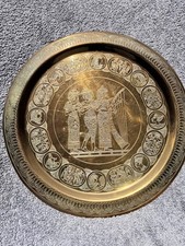 Vintage Egyptian Engraved Brass Wall Plate Tray Pharaoh Design