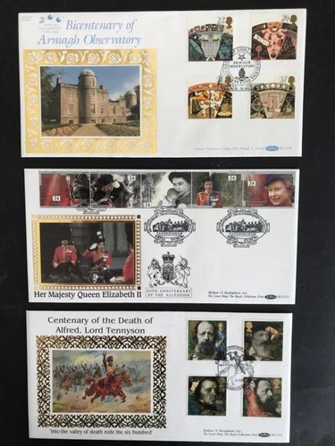 GB 1990/2 Lord Tennyson Etc 3 Benham FDC Issues Used.