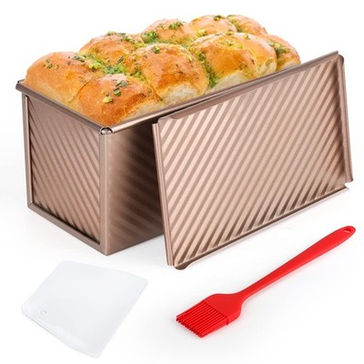 Cyimi Pullman Loaf Pan with Lid Non-Stick Bread Toast Mold Rectangular, Gold 