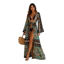 Fashion Nova Baroque Leopard Print Maxi Kaftan | Tie Front Cover-Up Resortwear