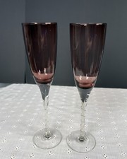 Hand Blown Glass Twisted Stems Slim Purple Ch...