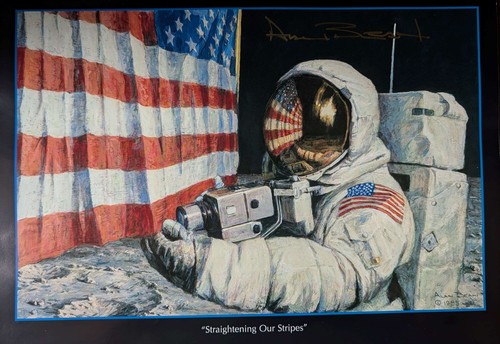 APOLLO 12 MOONWALKER ALAN BEAN SIGNED 11X14-INCH ART PRINT "STRAIGHTENING OUR.."
