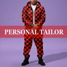 Men's Genuine Soft COWHIDE Leather Hoodie TrackSuit Sweatsuit [RED/BLACK]