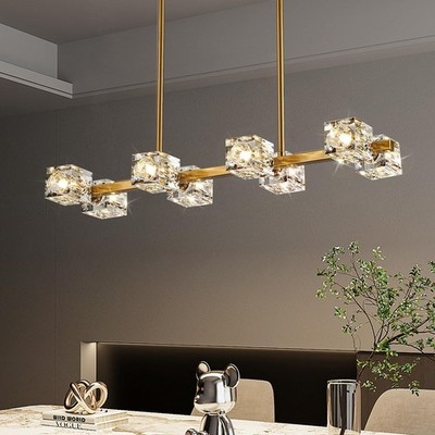 Dining Room Light Fixture,Gold Modern Crystal Chandelier Rectangular