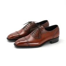 New Handmade Men Dark Brown Brogue Leather Lace Up Office, Business, Oxford Shoe