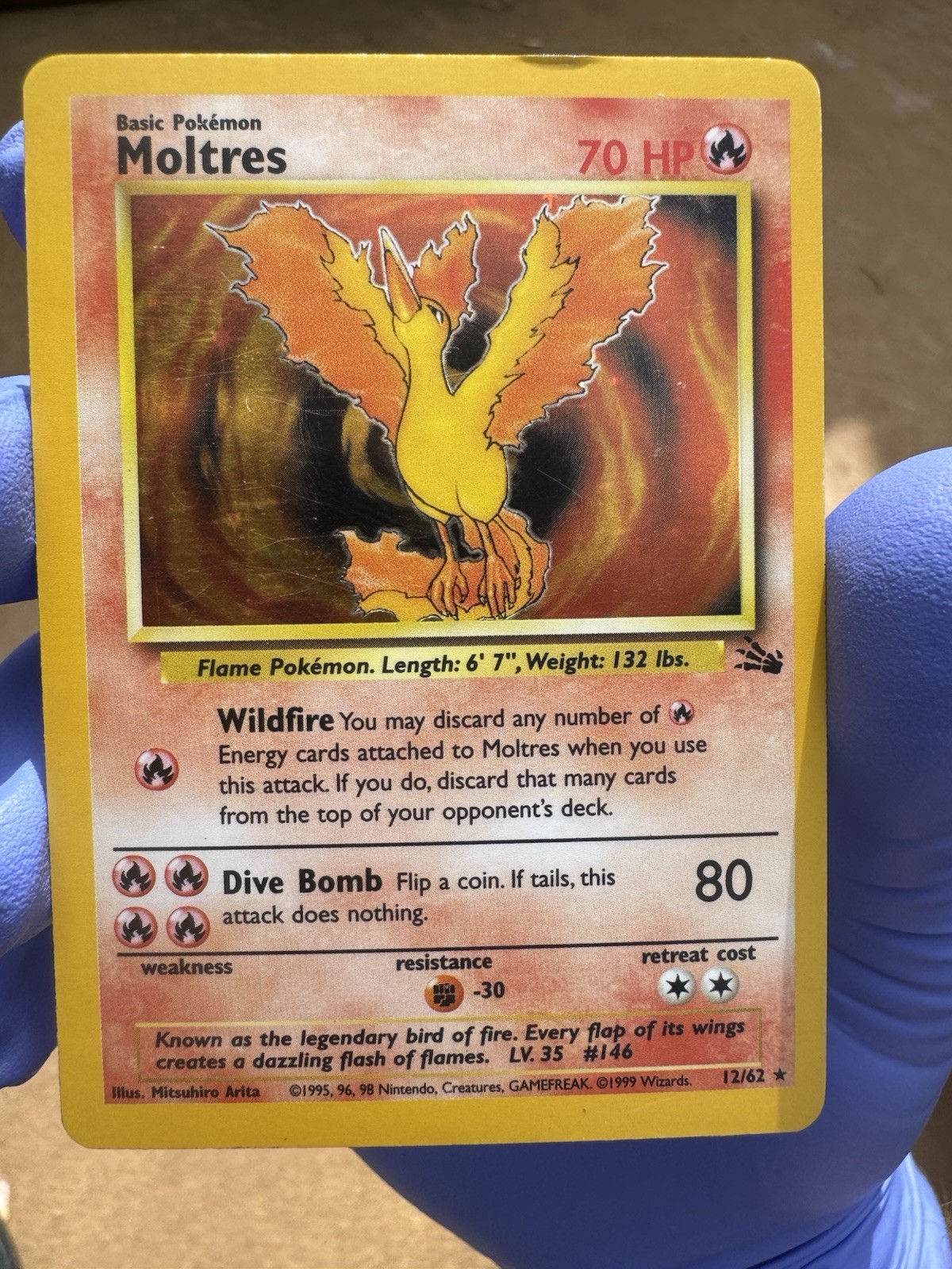 Pokémon TCG Moltres Holo Rare Card 12/62 Unlimited Fossil Set 1999 LP