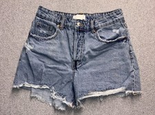 H M High-Waisted Factory Distressed Denim Shorts - Size 6 - Five Button Fly