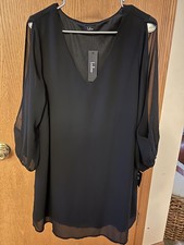 Lulus Women's Sz Large Black Chiffon Cold Shoulder Long Sleeve Shift Dress NWT