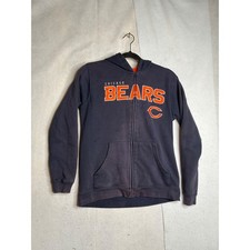 NFL Team Apparel Chicago Bears Youth Full Zip Hoodie Navy Blue Orange L 14/16