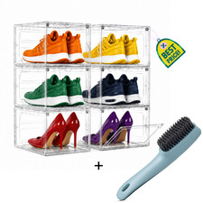 MALABI 6x Acrylic Shoe Storage Boxes Clear Magnetic Stackable Display Case Sneak