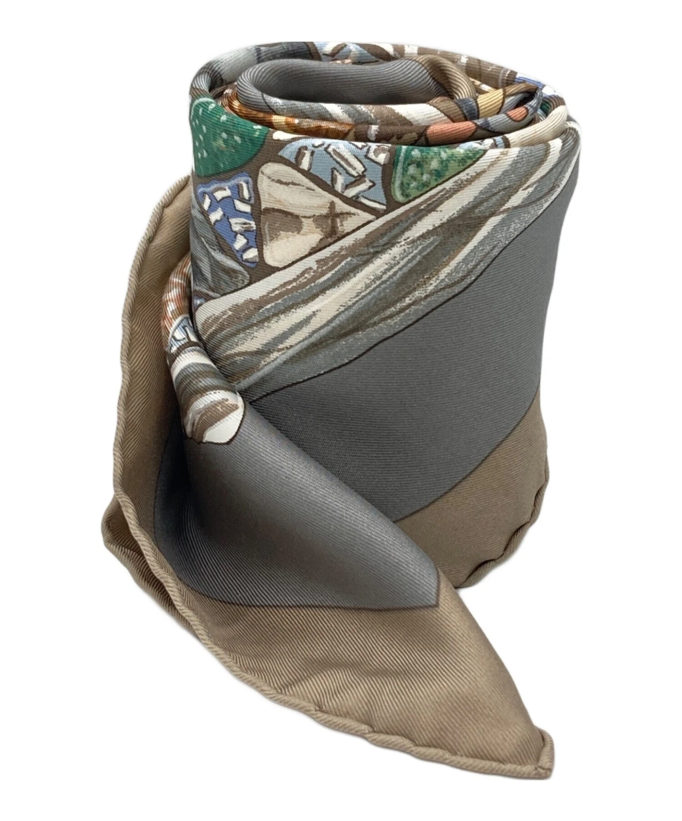 Hermes — Authentic HERMES Carre 90 Silk Scarf “TROPHEES de VENISE” Silk 100% Gray SK1320