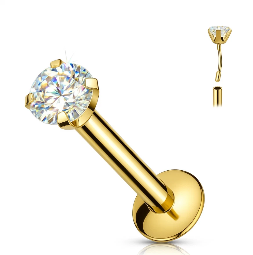 Moissanite Labret Stud Dainty Titanium Piercing Jewelry, 16G Threadless - Image 2 of 3