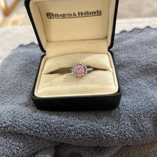 925 Sterling Lab Created Pink Sapphire Cubic Zirconia Halo Ring Size 6 1/2