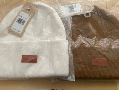 Two New Levi's Big Boy's Embossed Patch Beanies - Cream & Tan - $40 Retail