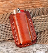 Brown Leather Pouch/Case/Holder For LIghter BIC Maxi, Handcraft, Handstitched