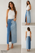 Fluresk Damen Jeansrock Maxi Rock Denim Zweif...