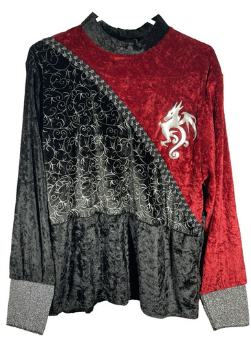 Medieval Knight Renaissance Black Red Silver Shirt Mens Size Large L/XL Costume